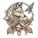 loup , temps , rose , foot tattoo design idea