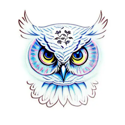 owl with roses and blue eyes tattoo design idea
