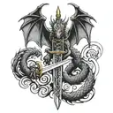 A dragon that is around a sword tattoo design idea