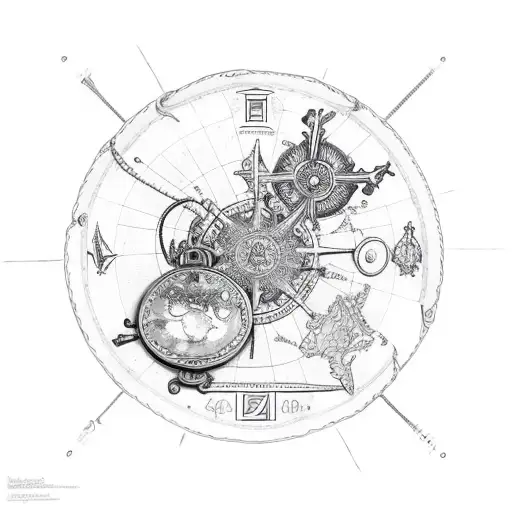 Compas rose with nautical map tattoo design idea