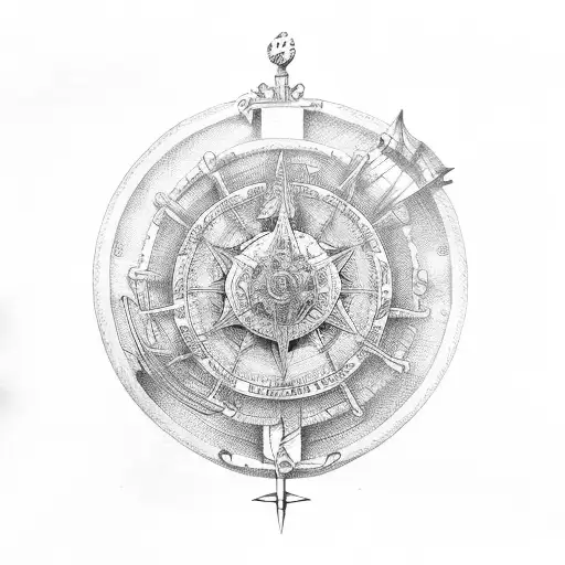 1 Compas rose nautical map tattoo design idea
