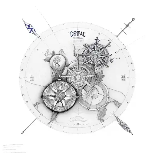 Compas rose nautical map tattoo design idea