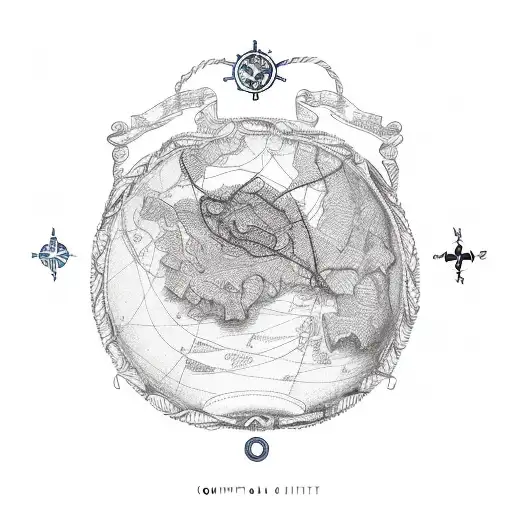 Compas rose with nautical map tattoo design idea