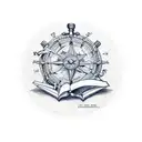 Compas rose with nautical map tattoo design idea