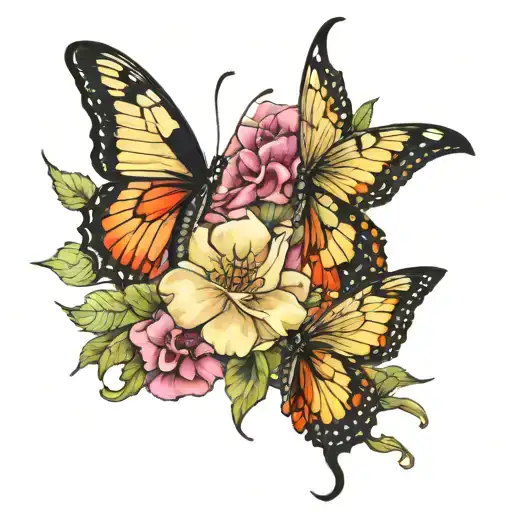 butterflies with Capricorn birth flower  tattoo design idea
