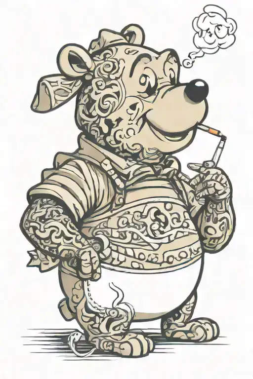 winnie the pooh tattooed smoking cigarette tattoo design idea