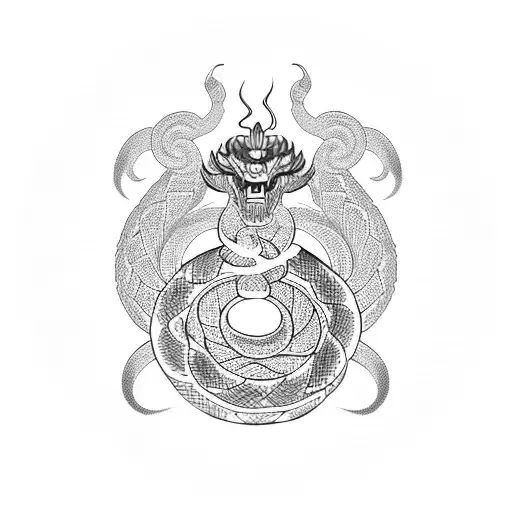 fire snake chinese sign miced with kukulkan snake tattoo design idea