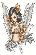 sexy fairies with symmetrical dragons forming tattoo design idea