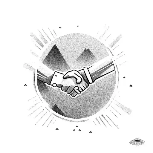 dad and son fist bumping (just the hands) with street signs under it and all surrounded by shaded clouds tattoo design idea