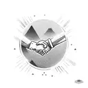 dad and son fist bumping (just the hands) with street signs under it and all surrounded by shaded clouds tattoo design idea