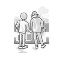 dad and son fist bumping (just the hands) with street signs under it and all surrounded by shaded clouds tattoo design idea