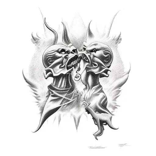 fight between god and devil  tattoo design idea