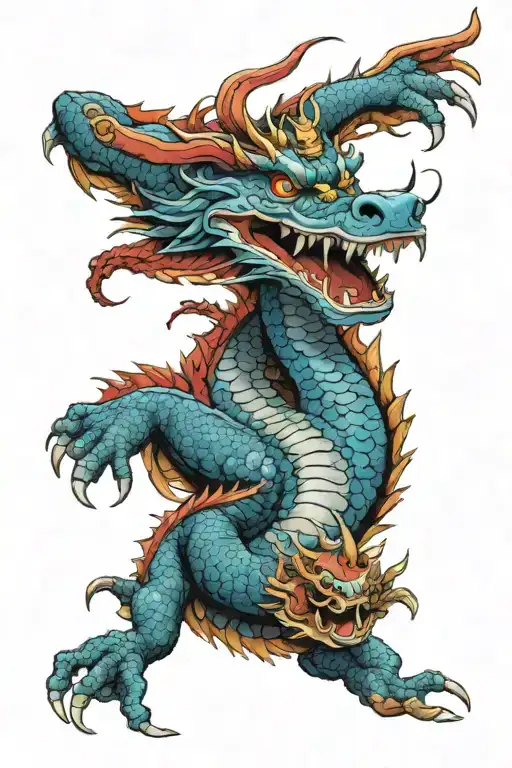 1 king Blue and Red eyed dragon flying  tattoo design idea