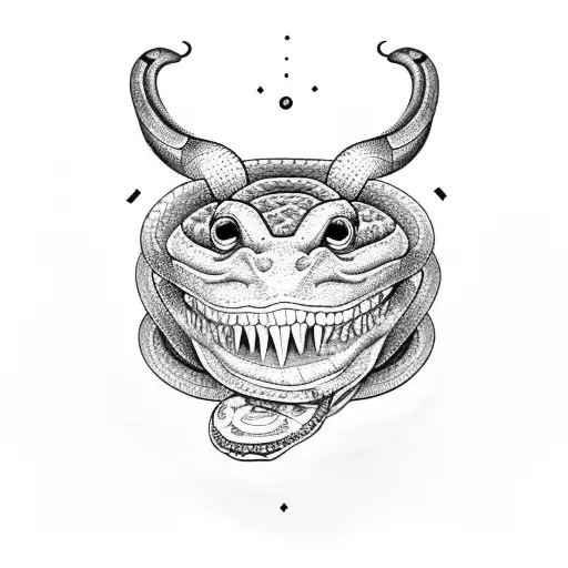 snake eating a pizza in a web cage tattoo design idea