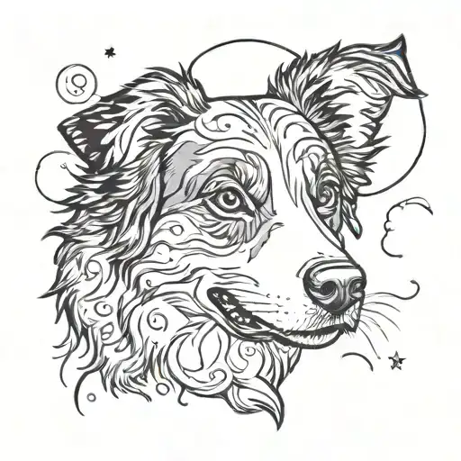 the sky in the shape of an Australian shepherd tattoo design idea