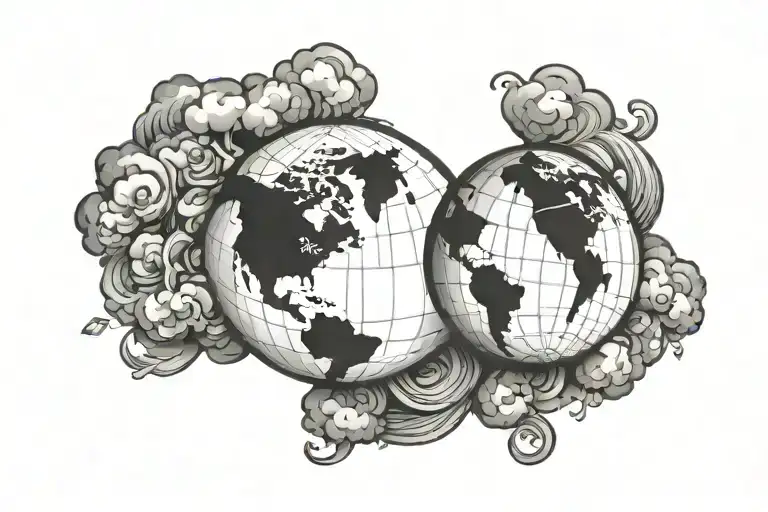 globe with clouds surrounding tattoo design idea