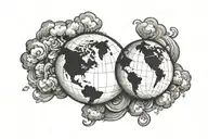 globe with clouds surrounding tattoo design idea