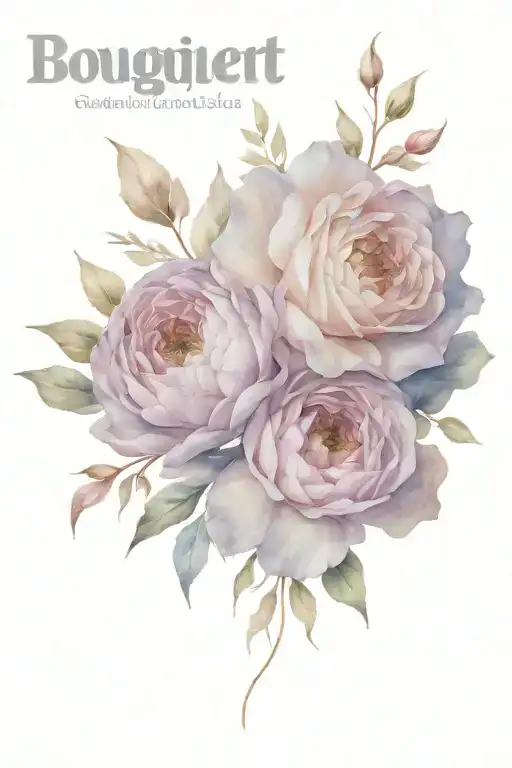 Bouquet, ivory, light pink, nude tattoo design idea