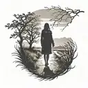silhouette of woman walking away tattoo design idea