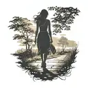 silhouette of woman walking away tattoo design idea