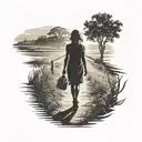 silhouette of woman walking away tattoo design idea