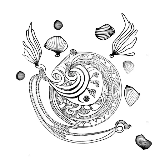 under chest chandilier tattoo with manta ray and shells tattoo design idea