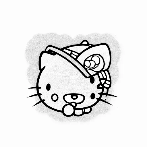 hello kitty eating pizza tattoo design idea
