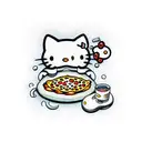 hello kitty eating pizza tattoo design idea