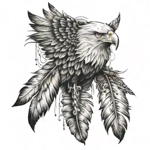 eagle feathers hanging tattoo design idea