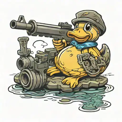 rubber duck with m4 rifle weapon tattoo design idea