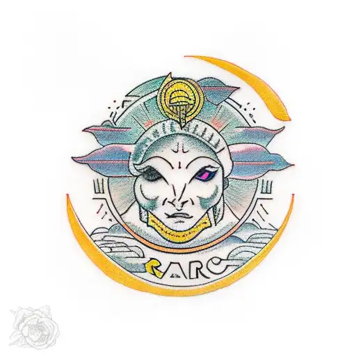 aries ram woman holding a sun tattoo design idea