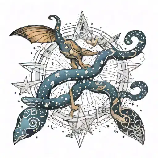 A celestial tattoo featuring the Gemini constellation with snakes weaving through the stars tattoo design idea