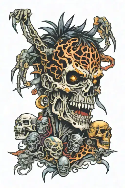 late 90s and early 2000s heavy rock inspired tattoo featuring pantera, metallica, korn, disturbed, white zombie, etc. tattoo design idea