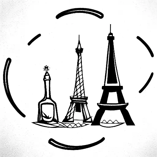 eiffel towers with Quijote and sancho panza tattoo design idea