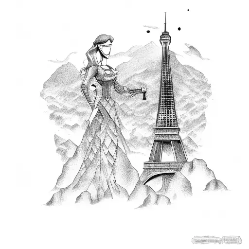 Quijote and Eiffel Tower  tattoo design idea