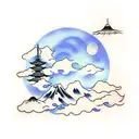 japanese style clouds evoloping moon tattoo design idea