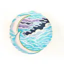 japanese style clouds evoloping moon tattoo design idea