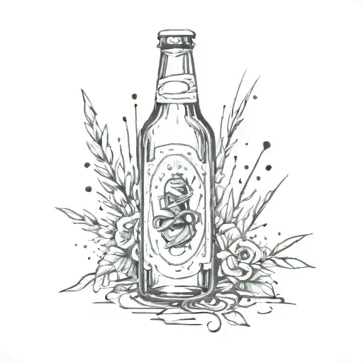 A cerveza bottle intertwined with tattoo needles and ink splatters tattoo design idea