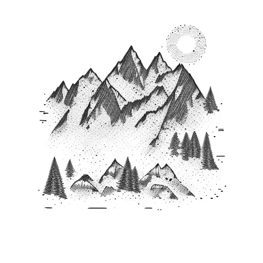 Mountain Scene with 4 bears tattoo design idea