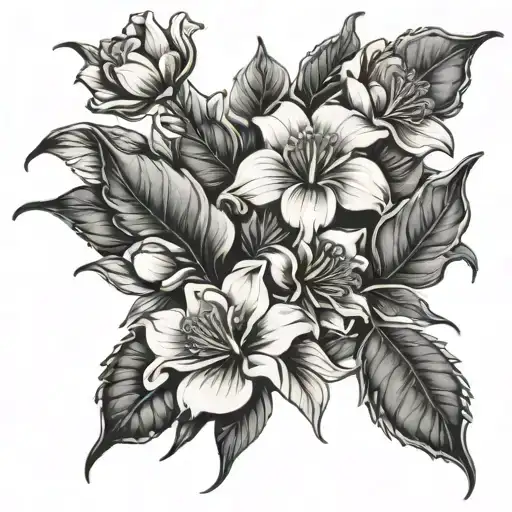 alligator magnolias florals cross tattoo design idea