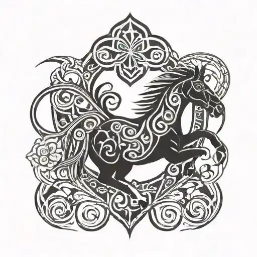 horse shoe and clover leaf clover inside tattoo design idea
