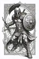 Spartan warrior with helmet, shield and sword (no legs should be visible and the warrior should be without armour) tattoo design idea