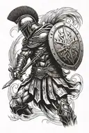 Spartan warrior with helmet, shield and sword (no legs should be visible and the warrior should be without armour) tattoo design idea