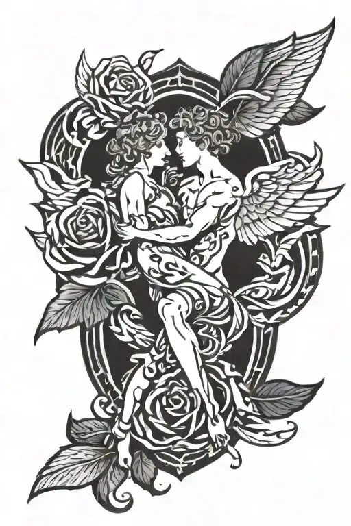 Eros and impossible love tattoo design idea