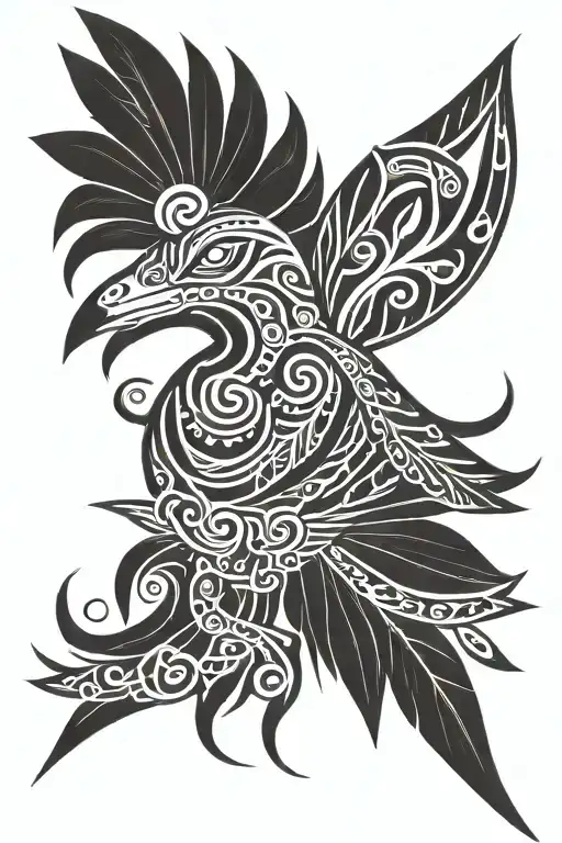papua new guinea raggiana bird of paradise with tail feathers curled and clenching a spear tattoo design idea