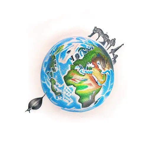 planet earth color tattoo design idea