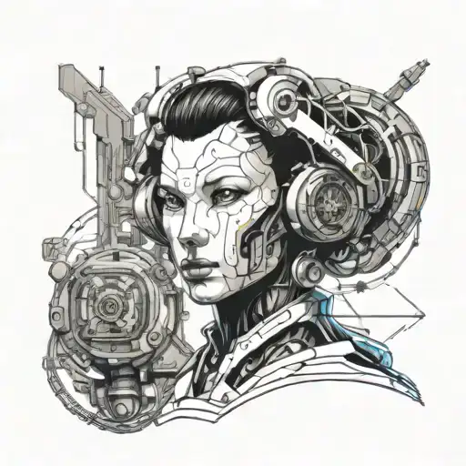 AI humanoid robot face tattoo design idea