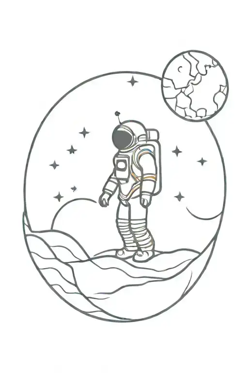 astronaut standing on moon tattoo design idea