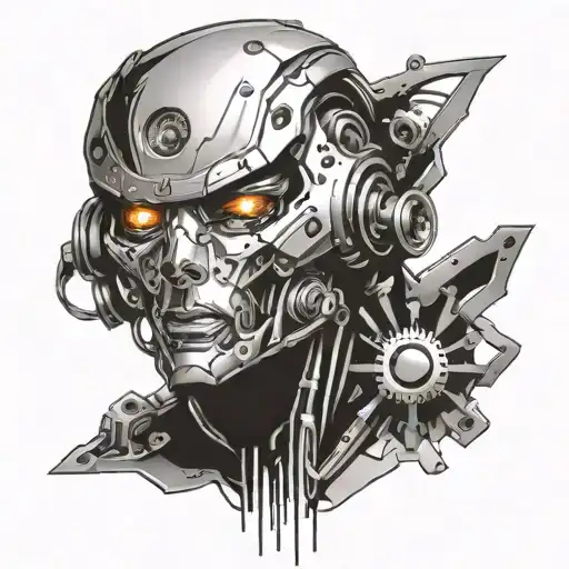 AI robot face tattoo design idea
