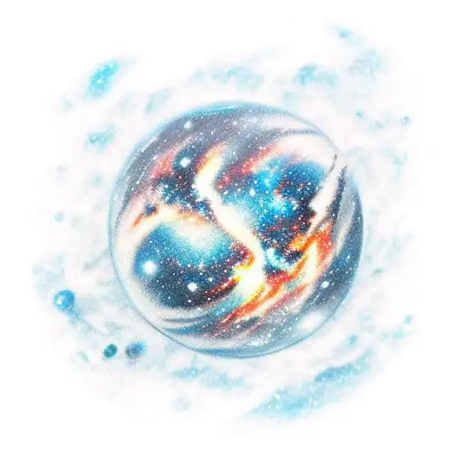 blue white black galaxy sphere tattoo design idea